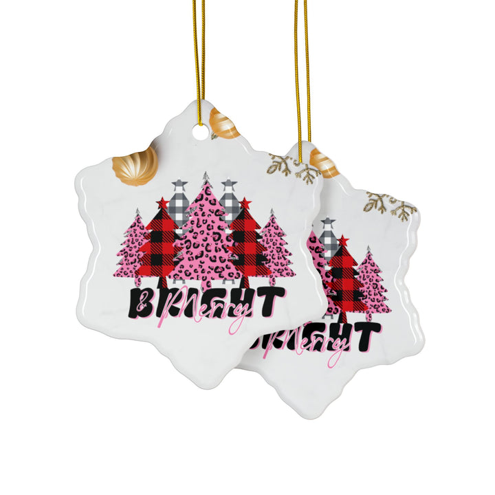 Merry & Bright Ceramic Ornaments, 2-Side Print, (1pc, 3pcs, 5pcs)