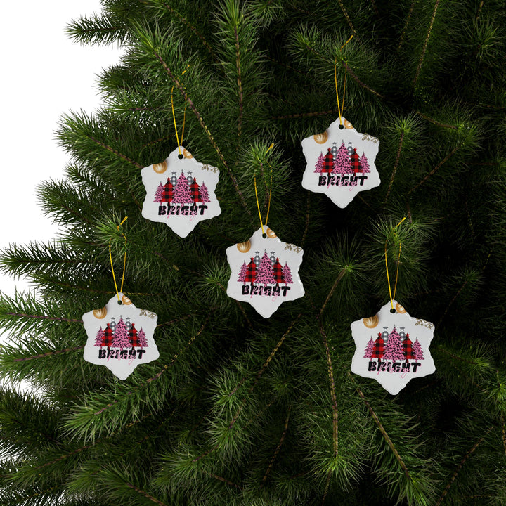 Merry & Bright Ceramic Ornaments, 2-Side Print, (1pc, 3pcs, 5pcs)