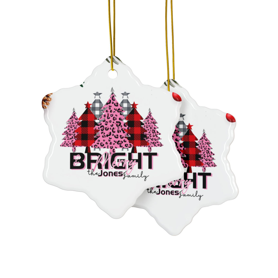 Personalized Merry & Bright Ceramic Ornaments, 2-Side Print, (1pc, 3pcs, 5pcs)