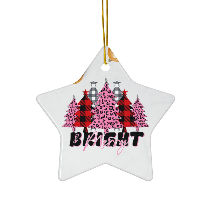 Merry & Bright Ceramic Ornaments, 2-Side Print, (1pc, 3pcs, 5pcs)