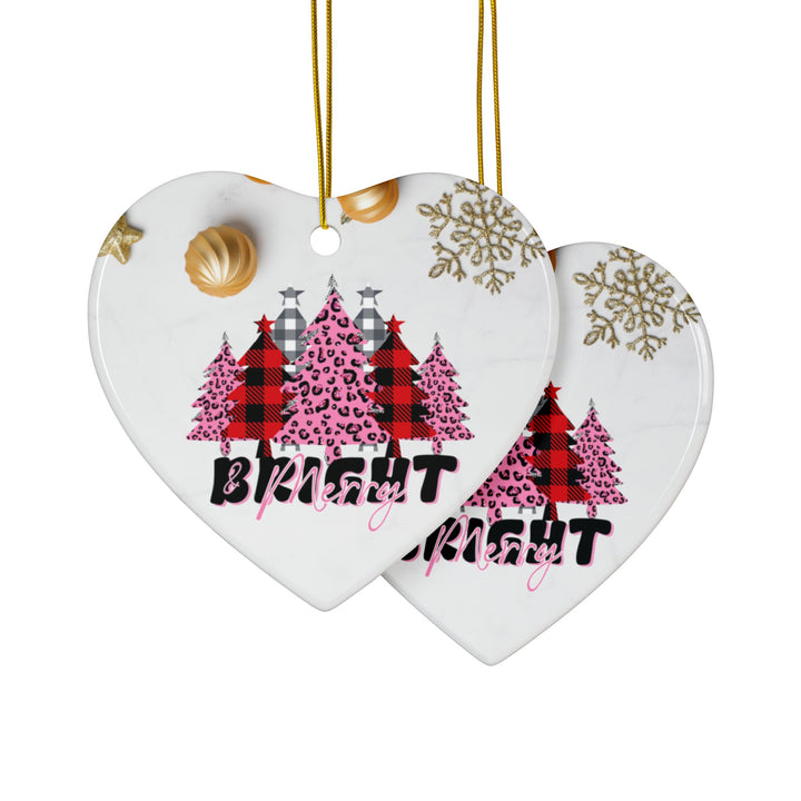 Merry & Bright Ceramic Ornaments, 2-Side Print, (1pc, 3pcs, 5pcs)