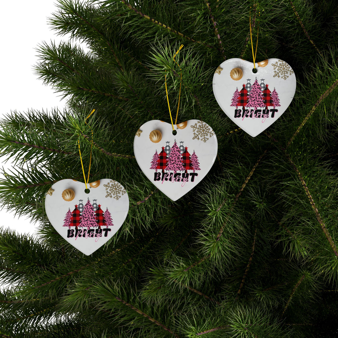 Merry & Bright Ceramic Ornaments, 2-Side Print, (1pc, 3pcs, 5pcs)