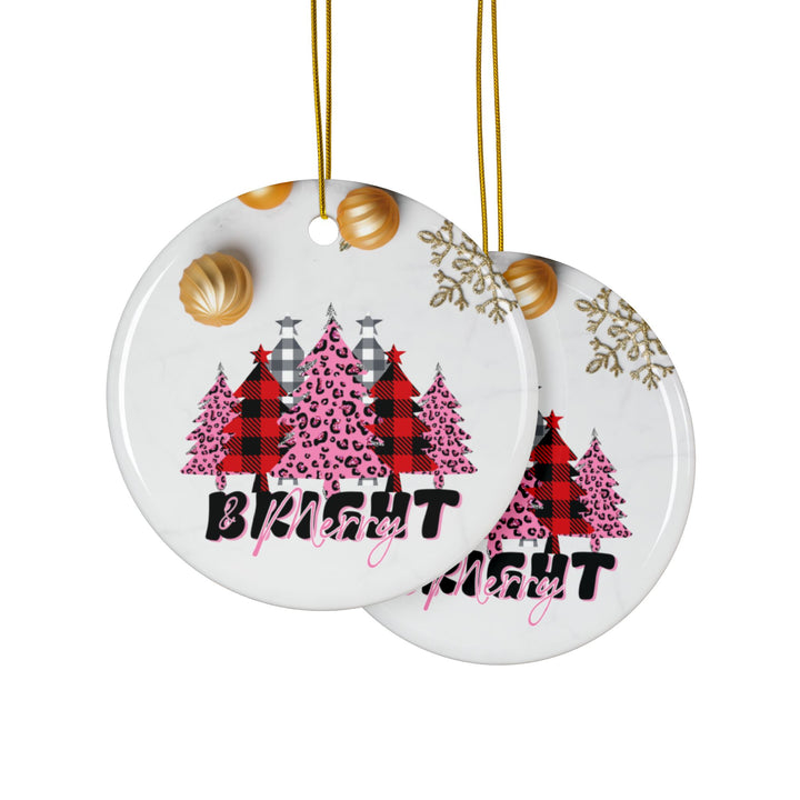 Merry & Bright Ceramic Ornaments, 2-Side Print, (1pc, 3pcs, 5pcs)