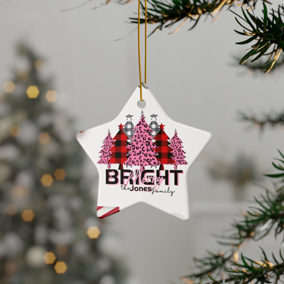 Personalized Merry & Bright Ceramic Ornaments, 2-Side Print, (1pc, 3pcs, 5pcs)