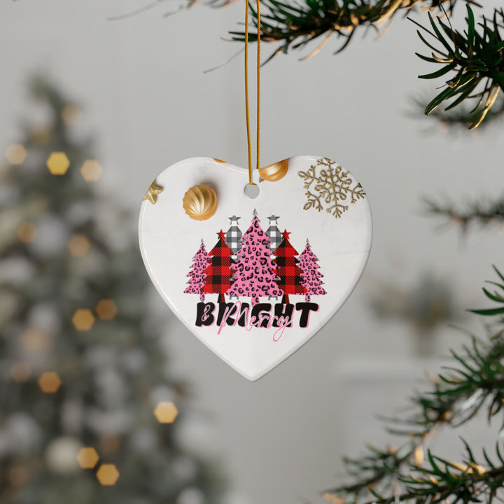 Merry & Bright Ceramic Ornaments, 2-Side Print, (1pc, 3pcs, 5pcs)