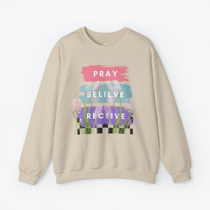 Pray Believe Receive Crewneck Sweatshirt. (S-3XL)