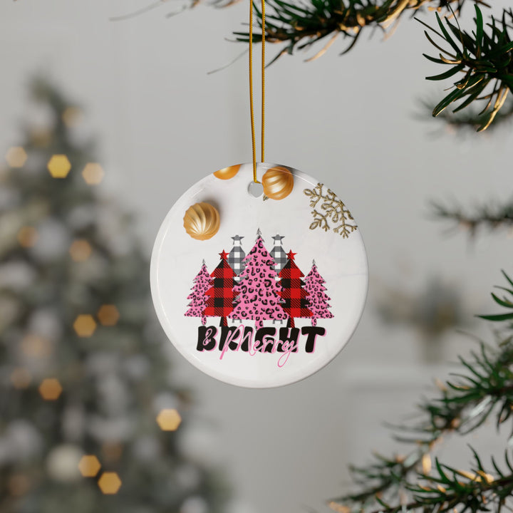 Merry & Bright Ceramic Ornaments, 2-Side Print, (1pc, 3pcs, 5pcs)