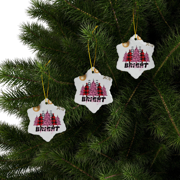 Merry & Bright Ceramic Ornaments, 2-Side Print, (1pc, 3pcs, 5pcs)