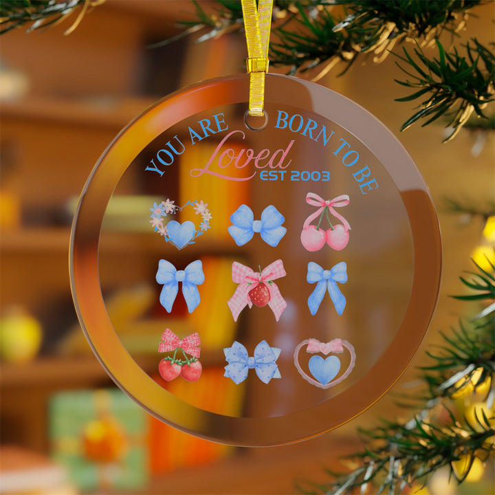 Personalized Self Love Sweatshirt, "You are Born To Be Loved" Glass Ornaments. (3.5")