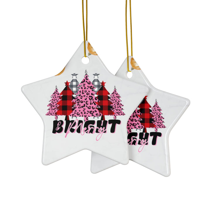 Merry & Bright Ceramic Ornaments, 2-Side Print, (1pc, 3pcs, 5pcs)