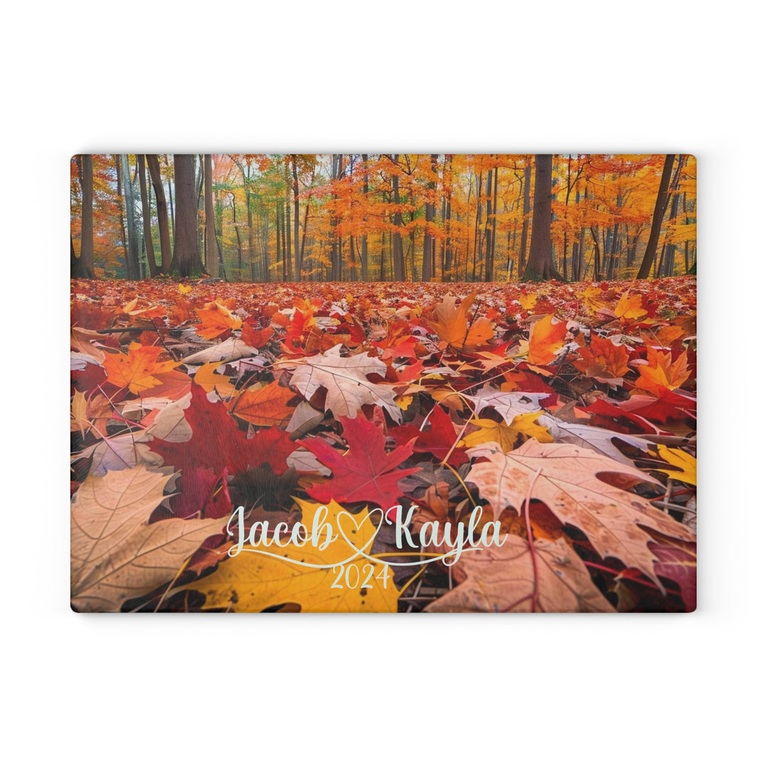 Custom Glass Cutting Board, Autumn Leaves Design, Couple Gifts