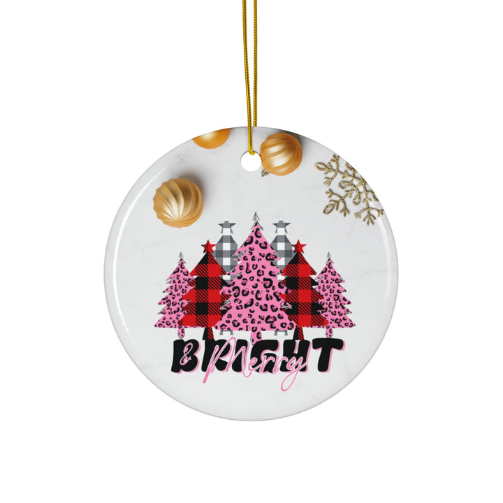 Merry & Bright Ceramic Ornaments, 2-Side Print, (1pc, 3pcs, 5pcs)