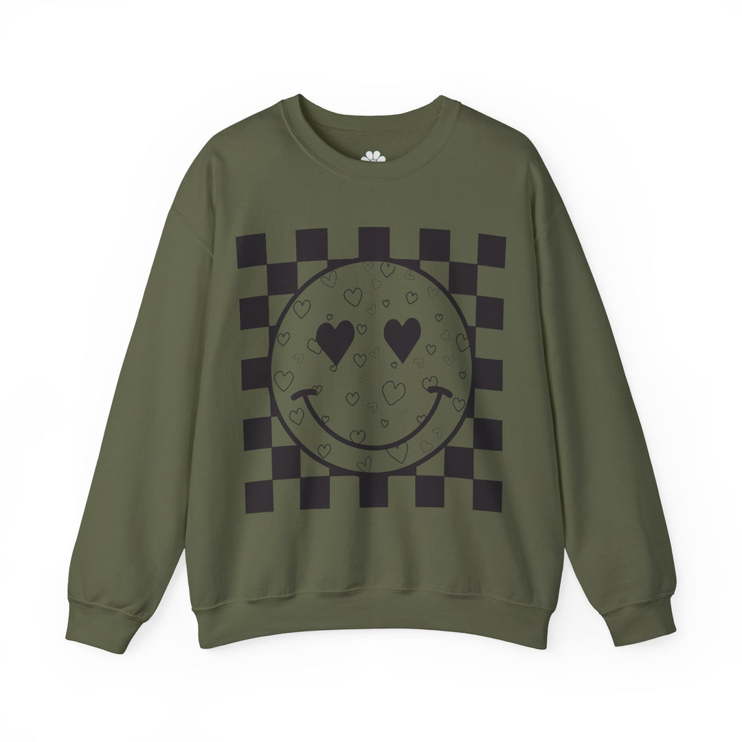 Heart Smiles Checkerboard Crewneck Sweatshirt (S-3XL)