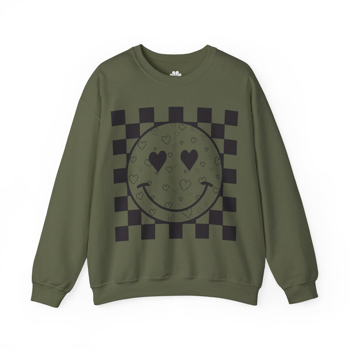 Heart Smiles Checkerboard Crewneck Sweatshirt (S-3XL)