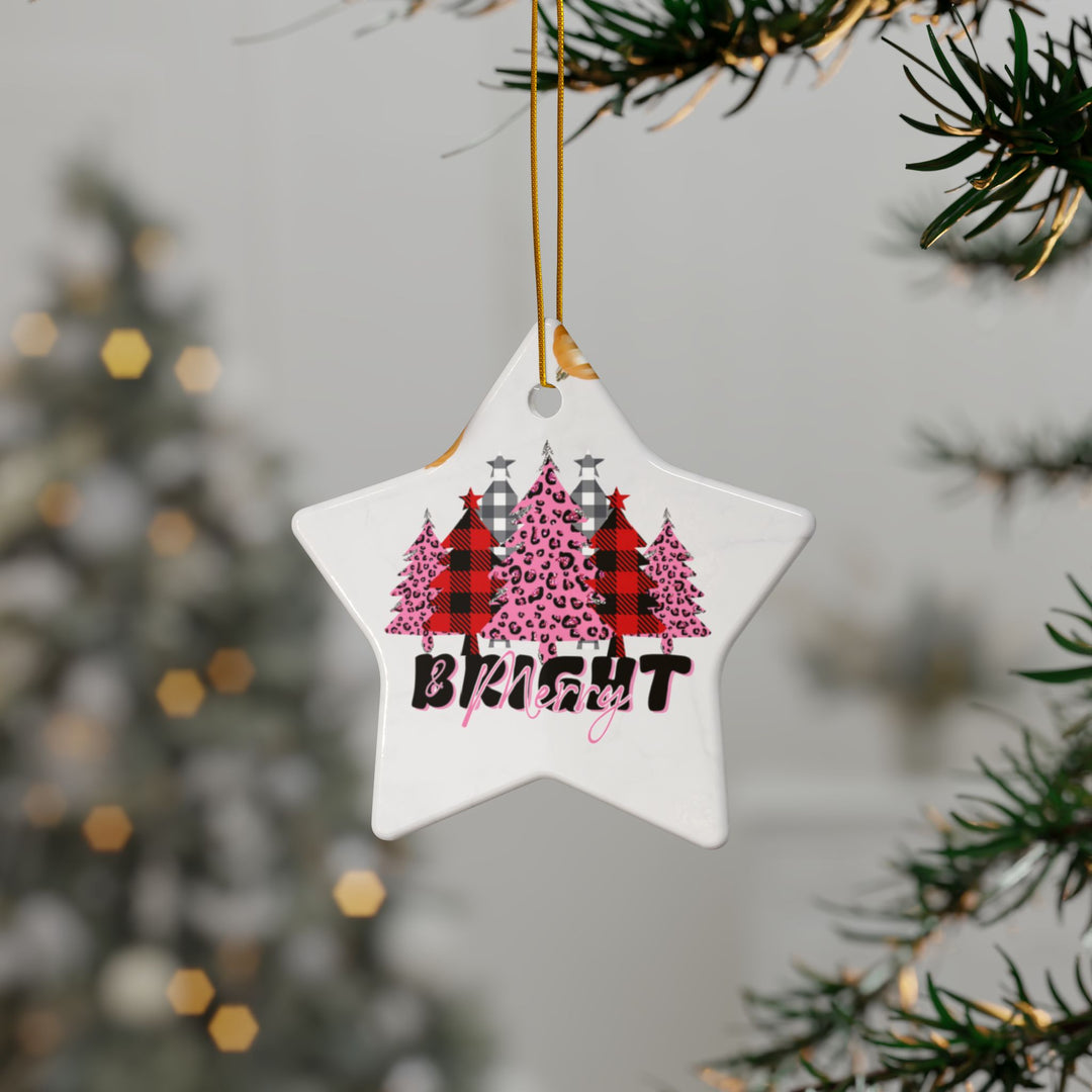 Merry & Bright Ceramic Ornaments, 2-Side Print, (1pc, 3pcs, 5pcs)