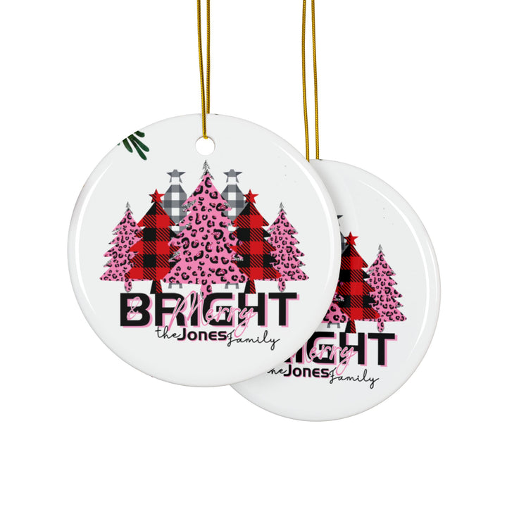 Personalized Merry & Bright Ceramic Ornaments, 2-Side Print, (1pc, 3pcs, 5pcs)