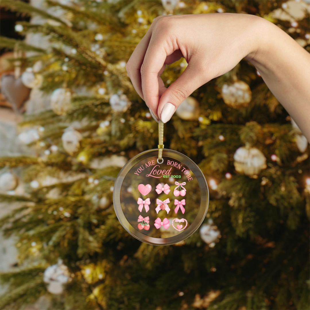 Personalized Self Love Sweatshirt, "You are Born To Be Loved" Glass Ornaments. (3.5")