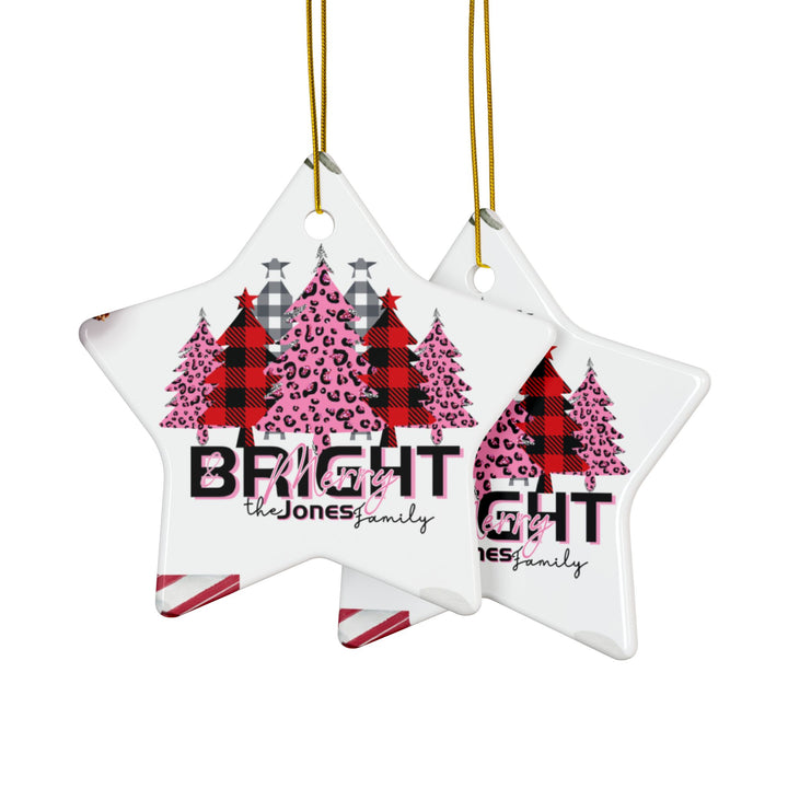 Personalized Merry & Bright Ceramic Ornaments, 2-Side Print, (1pc, 3pcs, 5pcs)