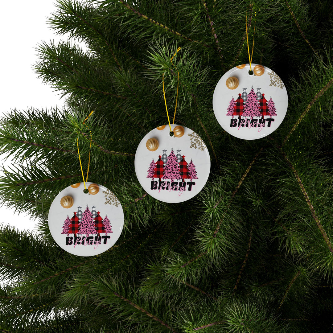 Merry & Bright Ceramic Ornaments, 2-Side Print, (1pc, 3pcs, 5pcs)