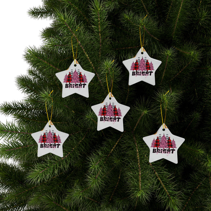 Merry & Bright Ceramic Ornaments, 2-Side Print, (1pc, 3pcs, 5pcs)