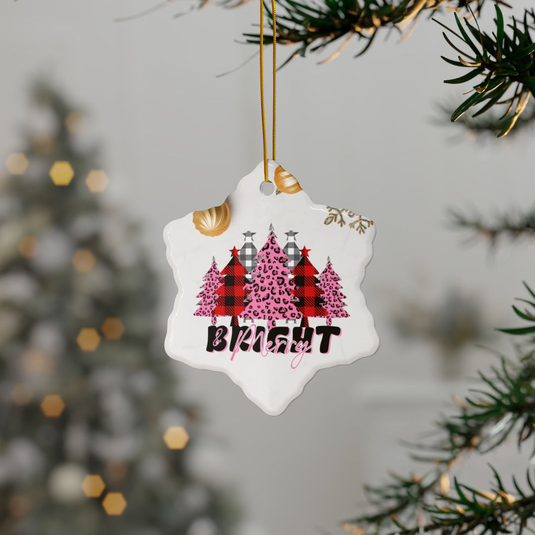 Merry & Bright Ceramic Ornaments, 2-Side Print, (1pc, 3pcs, 5pcs)