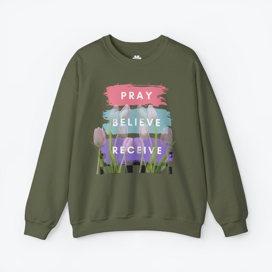 Pray Believe Receive Crewneck Sweatshirt. (S-3XL)