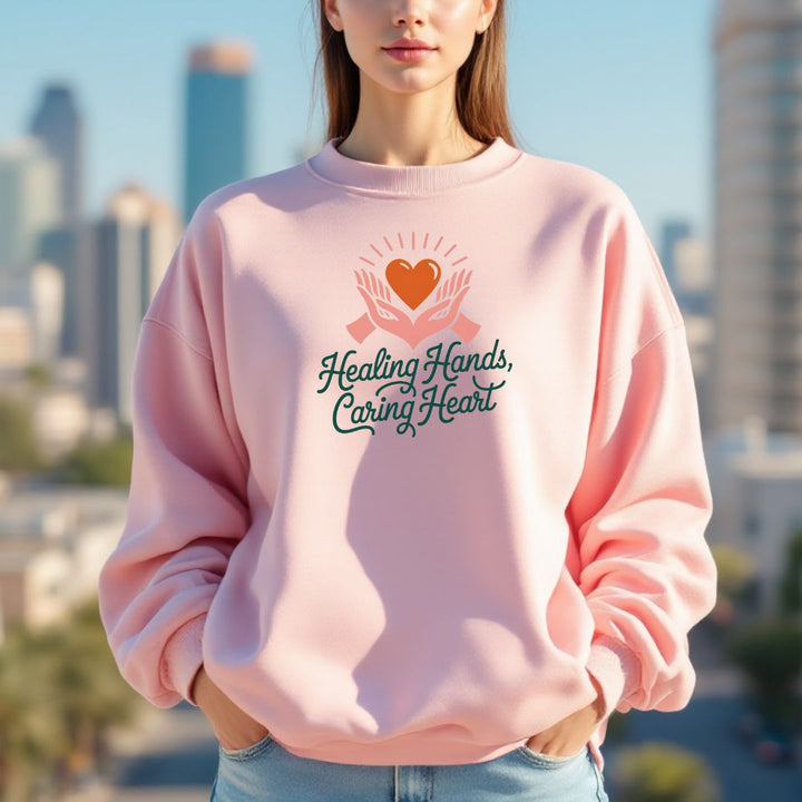 Healing Hands, Caring Heart Oversized Graphic Premium Crewneck Sweatshirt