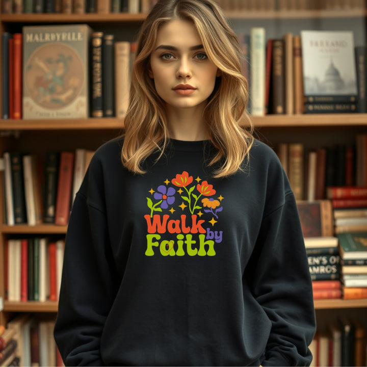 Walk by Faith Retro Inspired Premium Crewneck Sweatshirt