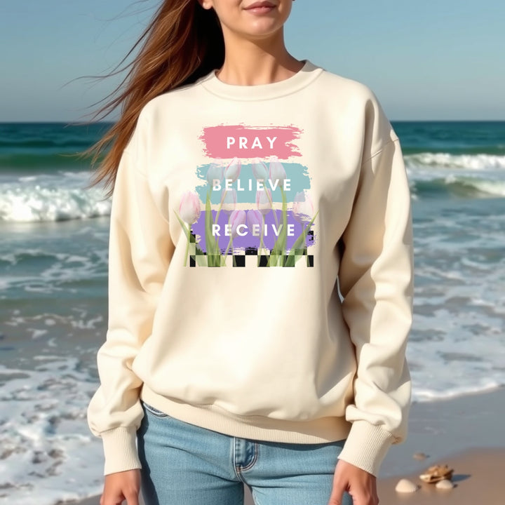 Pray Believe Receive Crewneck Sweatshirt. (S-3XL)