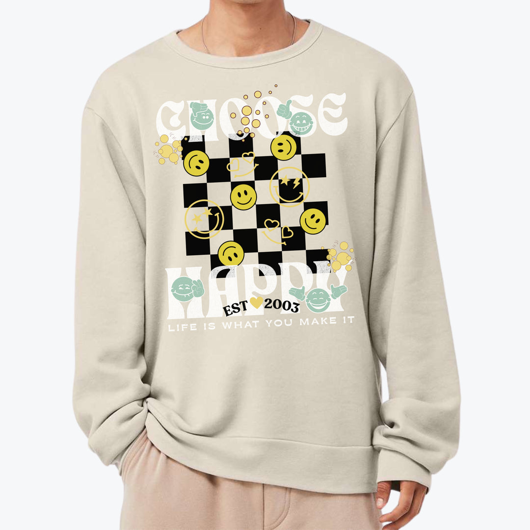 Choose Happy Checkerboard Personalized Oversized Premium Crewneck Sweatshirt .