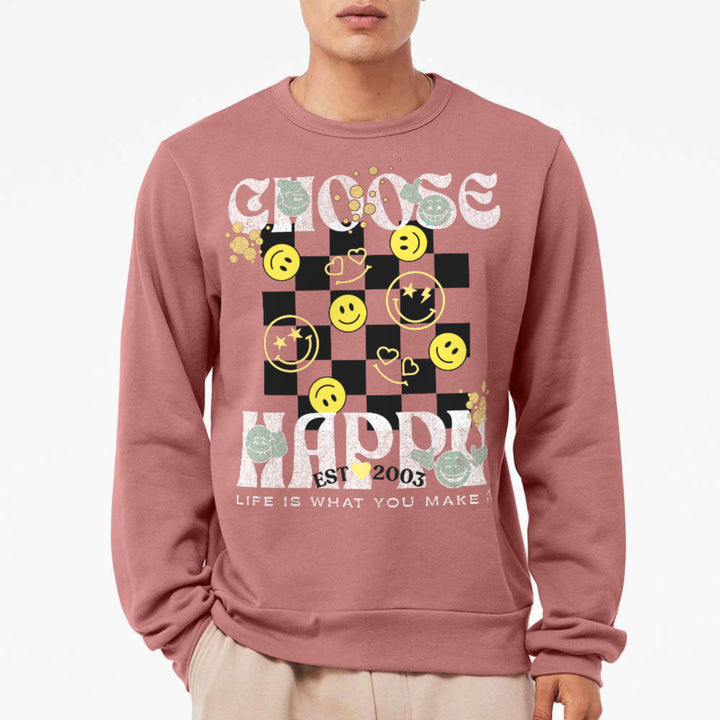 Choose Happy Checkerboard Personalized Oversized Premium Crewneck Sweatshirt .