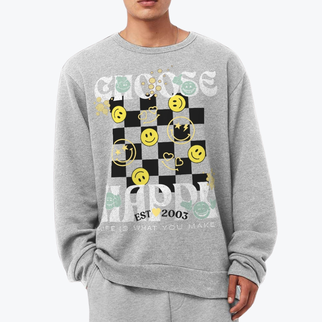 Choose Happy Checkerboard Personalized Oversized Premium Crewneck Sweatshirt .