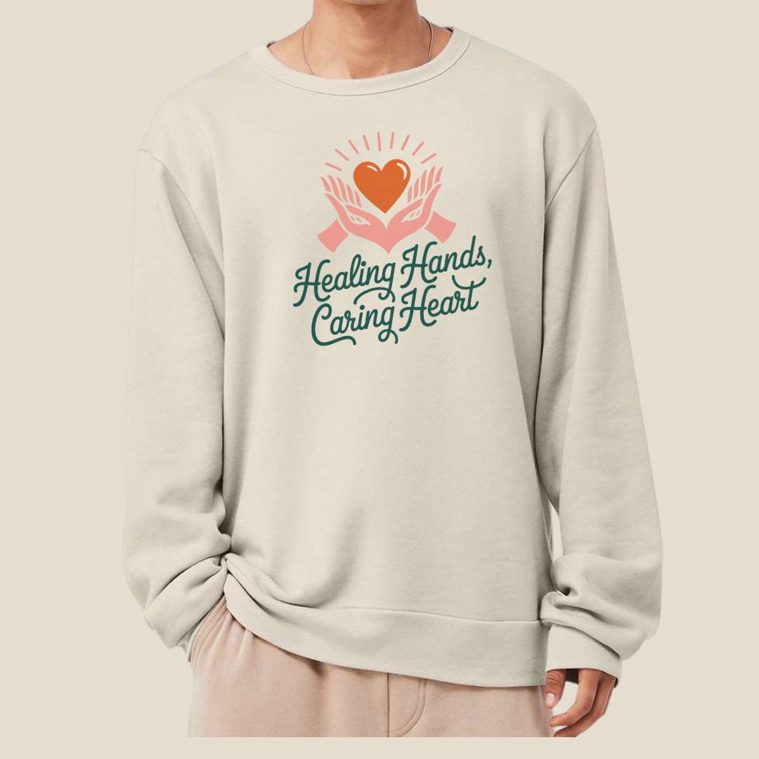 Healing Hands, Caring Heart Oversized Graphic Premium Crewneck Sweatshirt