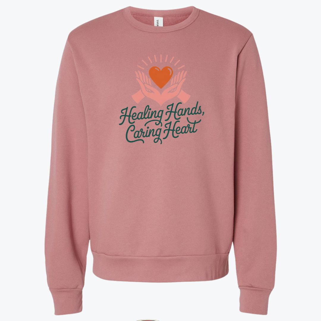 Healing Hands, Caring Heart Oversized Graphic Premium Crewneck Sweatshirt