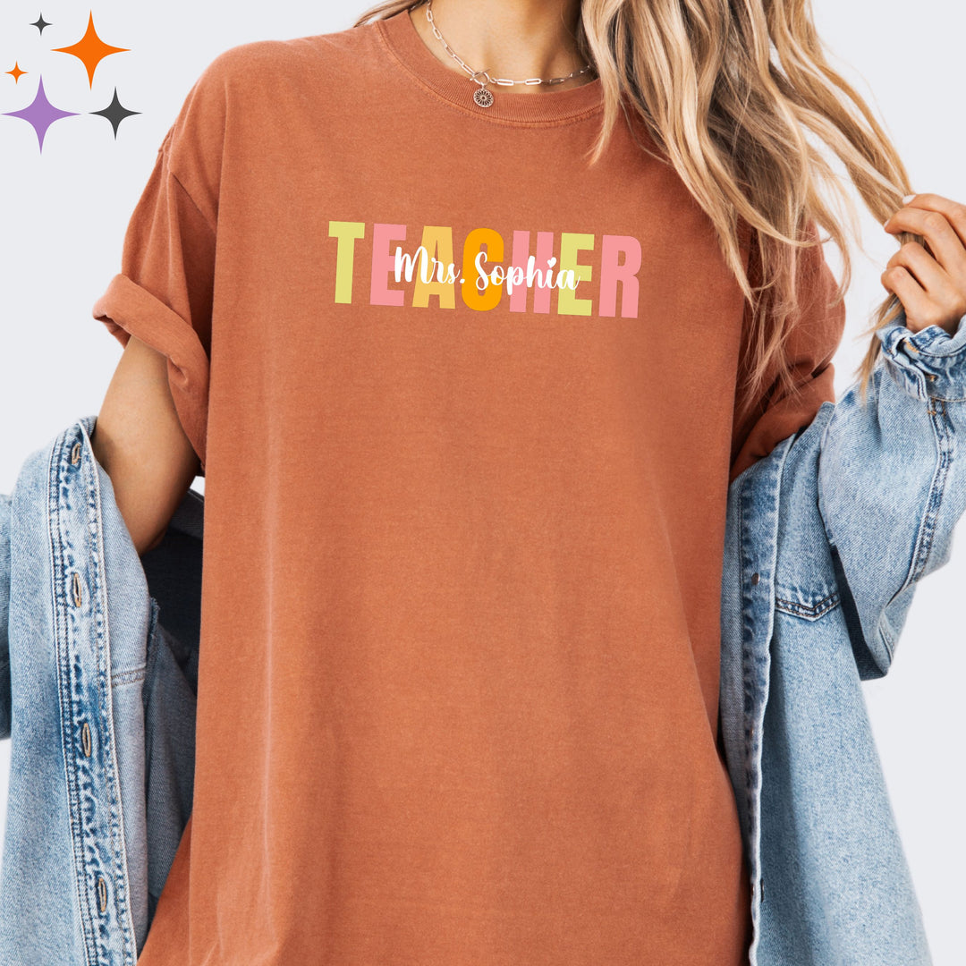 Custom Name Teacher Comfort Colors Retro T-shirt