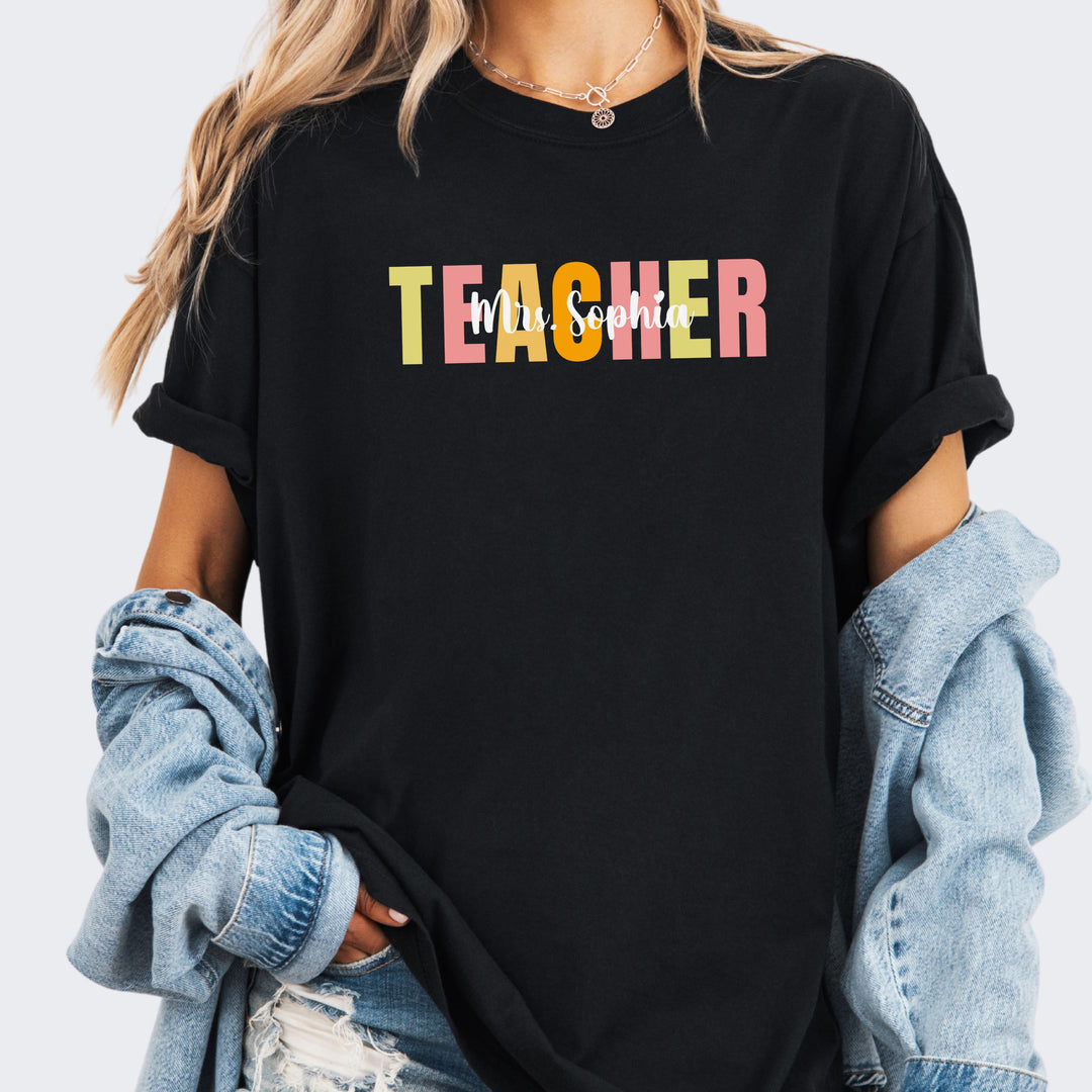 Custom Name Teacher Comfort Colors Retro T-shirt