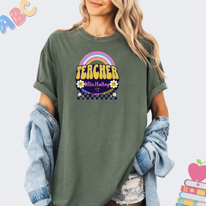 Custom Name Teacher Comfort Colors Retro T-shirt