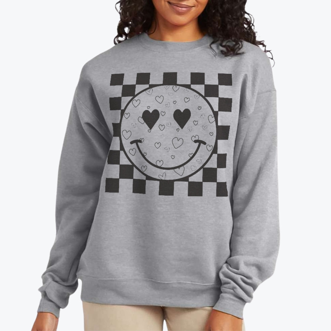 Heart Smiles  Checkerboard  Crewneck Sweatshirt