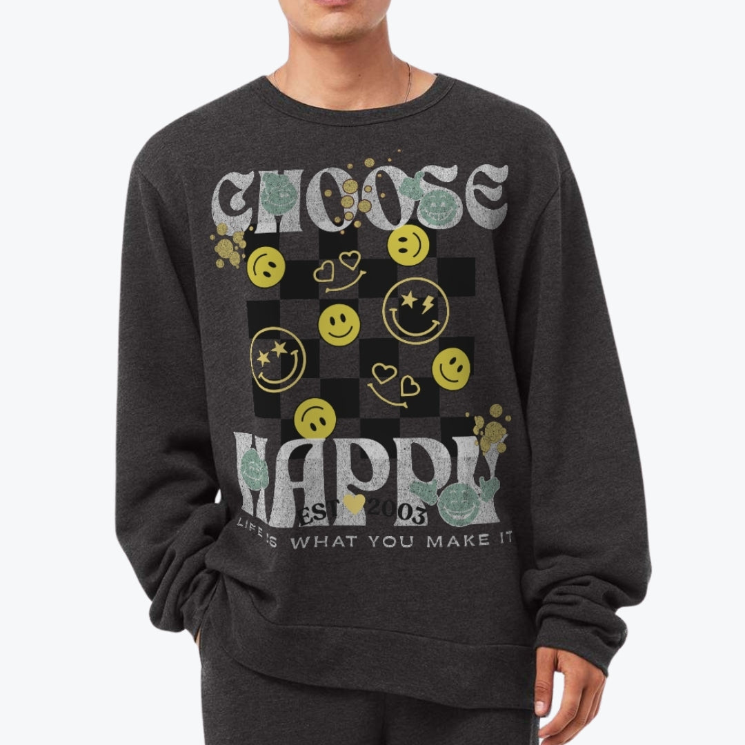 Choose Happy Checkerboard Personalized Oversized Premium Crewneck Sweatshirt .