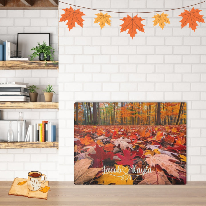 Custom Glass Cutting Board, Autumn Leaves Design, Couple Gifts