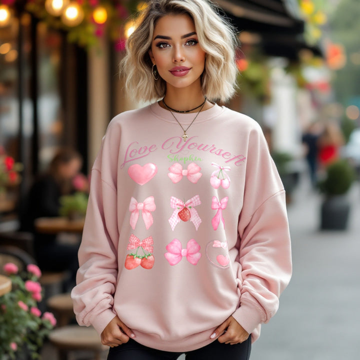 Personalized Self Love Crewneck Sweatshirt, "Love Yourself" Shirt (S-3XL)