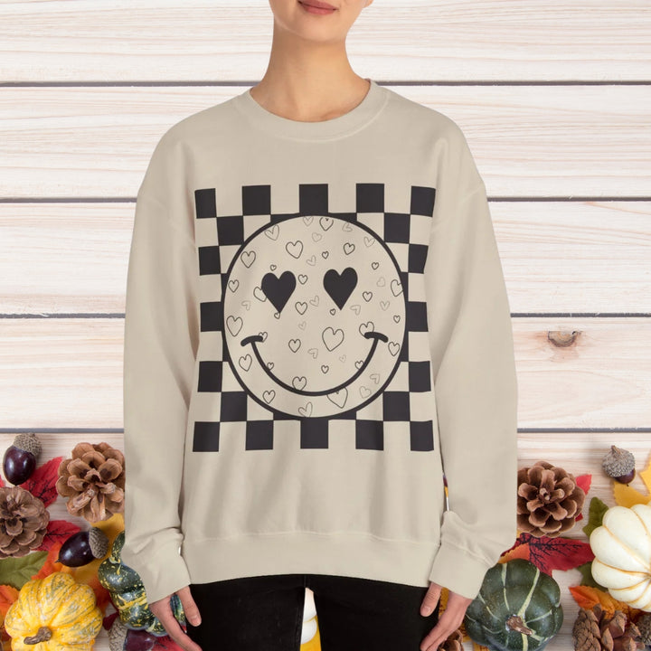 Heart Smiles Checkerboard Crewneck Sweatshirt (S-3XL)