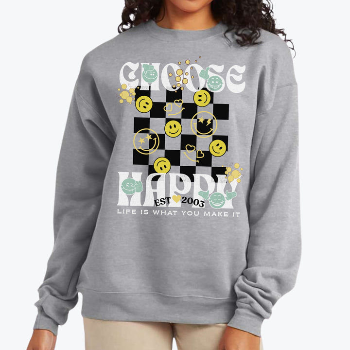 Choose Happy Checkerboard Personalized  Crewneck Sweatshirt