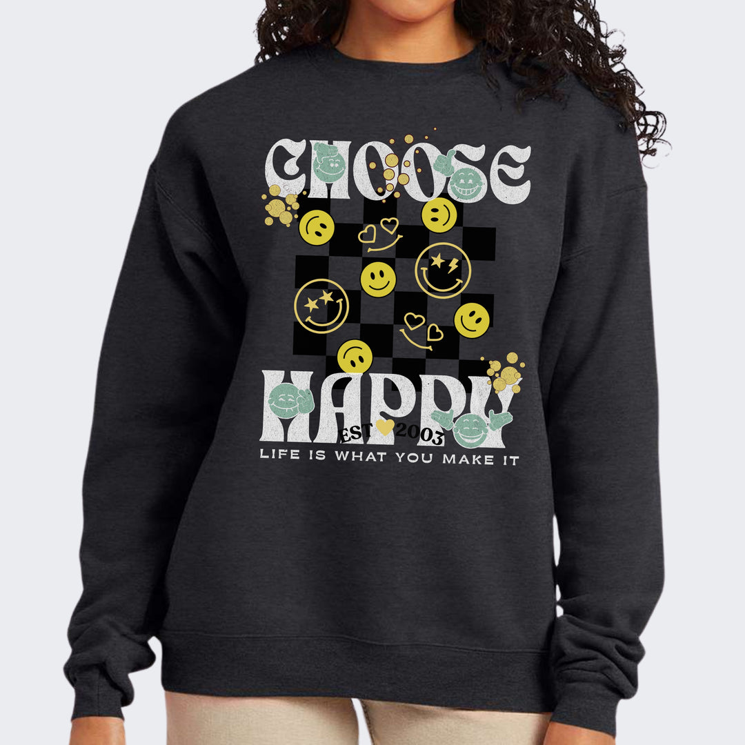 Choose Happy Checkerboard Personalized  Crewneck Sweatshirt