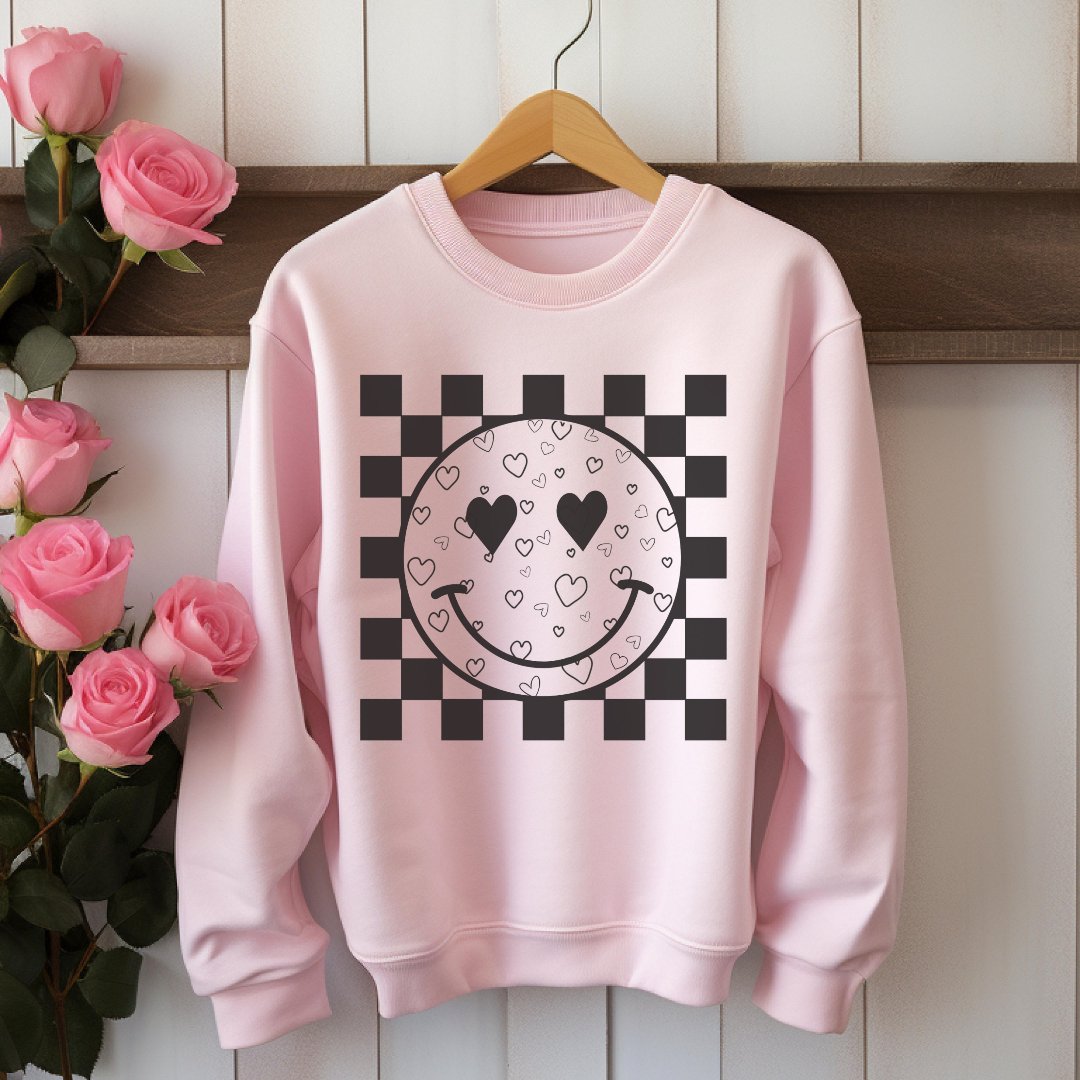 Heart Smiles  Checkerboard  Crewneck Sweatshirt