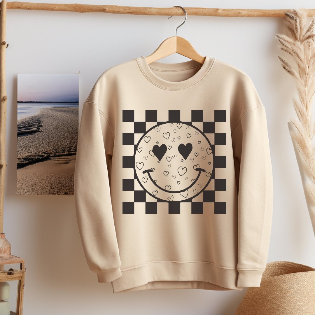 Heart Smiles  Checkerboard  Crewneck Sweatshirt