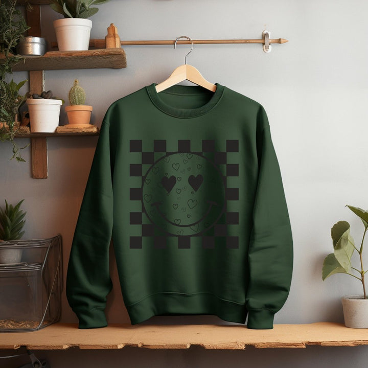 Heart Smiles  Checkerboard  Crewneck Sweatshirt