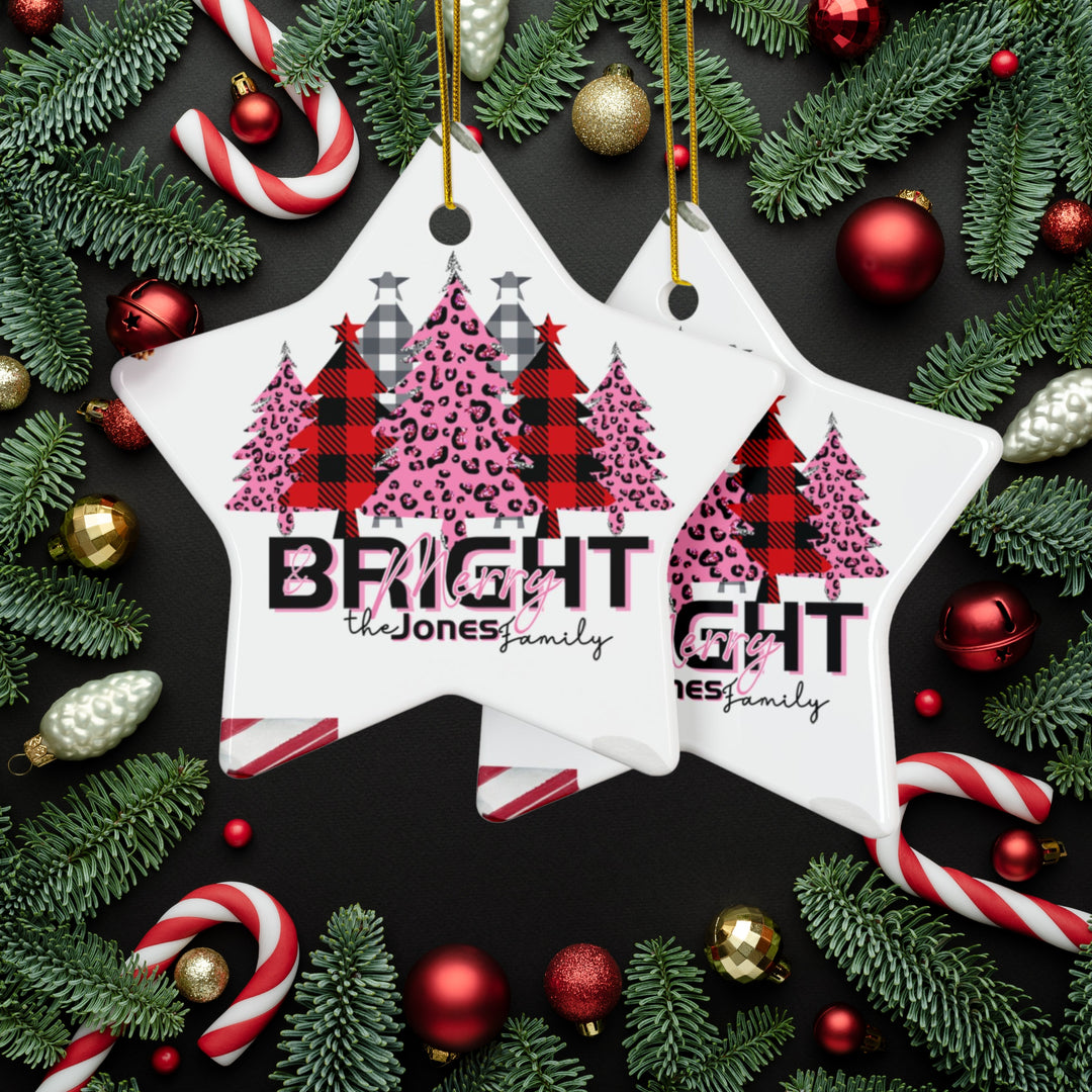 Personalized Merry & Bright Ceramic Ornaments, 2-Side Print, (1pc, 3pcs, 5pcs)