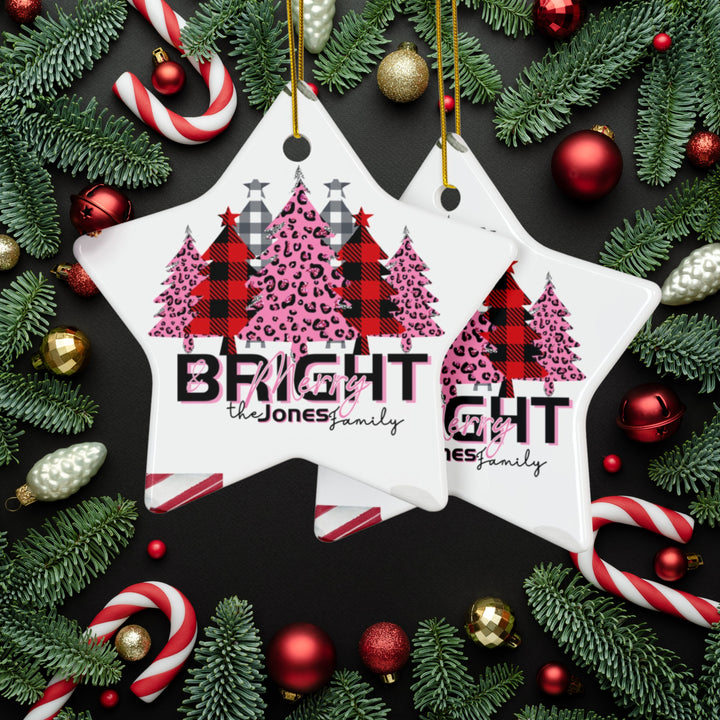 Personalized Merry & Bright Ceramic Ornaments, 2-Side Print, (1pc, 3pcs, 5pcs)