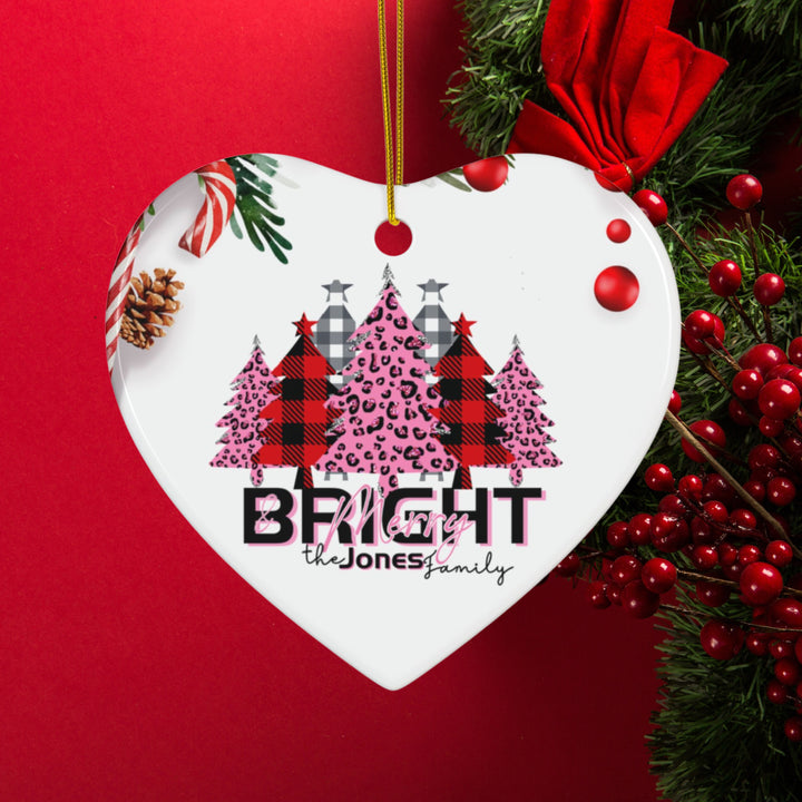 Personalized Merry & Bright Ceramic Ornaments, 2-Side Print, (1pc, 3pcs, 5pcs)